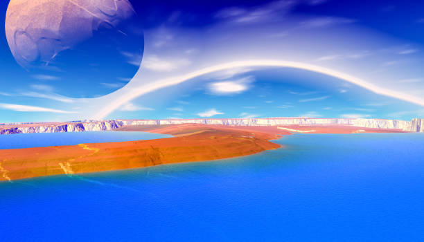 istock Alien Planet. Mountain and lake. 3D rendering 1170839068