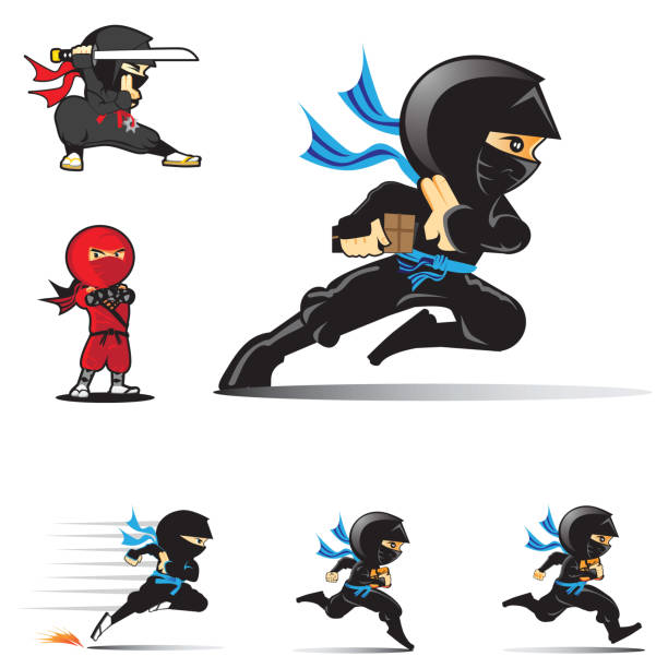 ilustrações de stock, clip art, desenhos animados e ícones de ninja logo set vector illustrations - ninja