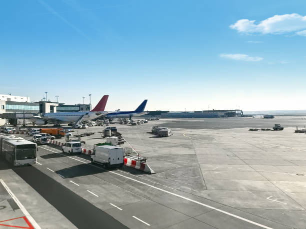Airport view Airplanes side by side in Frankfurt airport frankfurt international airport stock pictures, royalty-free photos & images