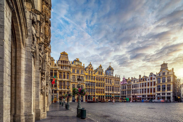 Grand Place Square in Brussels, Belgium The Grand Place (Grand Square) or Grote Markt (Grand Market) is the central square of Brussels. Built structures dates back to between 15th and 17th century. houses in brussels stock pictures, royalty-free photos & images