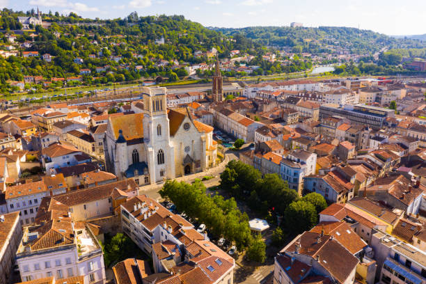 aerial view on the city agen. france - traditional culture religion church travel imagens e fotografias de stock