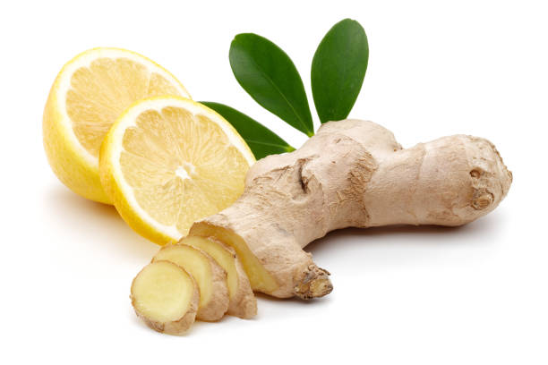 istock Fresh ginger and lemon with leaves isolated 1170842753