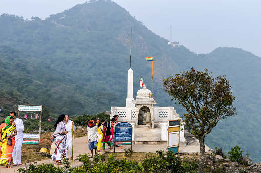 Upstream morning panorama at Mekong river in early morning and sunrise in Chiang Kham with border to Laos in morning with haze and smog in air in north of Thailand