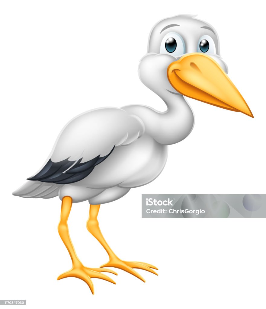 Stork Cartoon Pregnancy Myth Bird With New Baby Stock Illustration -  Download Image Now - Bird, Cartoon, Crane - Bird - iStock