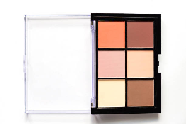 istock Set of nude eyeshadows in black case on white background. Top view , copy space 1170849006