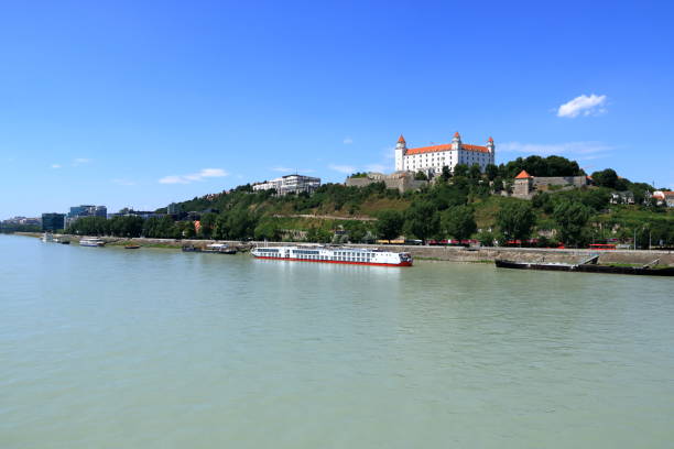 Bratislava, Slovakia, July 18 2019: View to Bratislava castle against blue sky