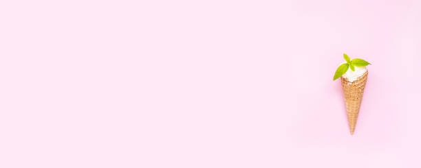 istock Vanilla ice cream with a sprig of fresh mint on a pink background. 1170853248