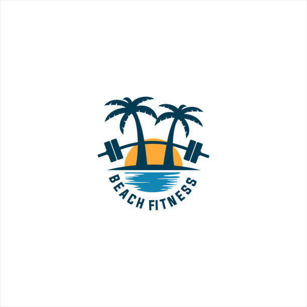 ilustrações de stock, clip art, desenhos animados e ícones de beach fitness logo - lifestyle sports and fitness travel locations water