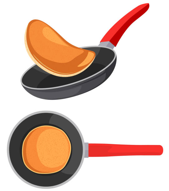 ilustrações de stock, clip art, desenhos animados e ícones de flying pancakes and pancake in frying pan - pan