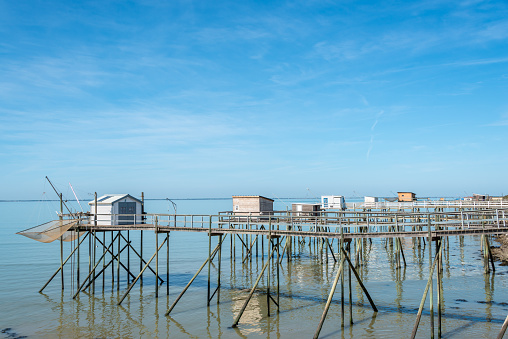 Fishing hut on stilts called 'Carrelet' near La Rochelle in Charente Maritime on the French Atlantic coast