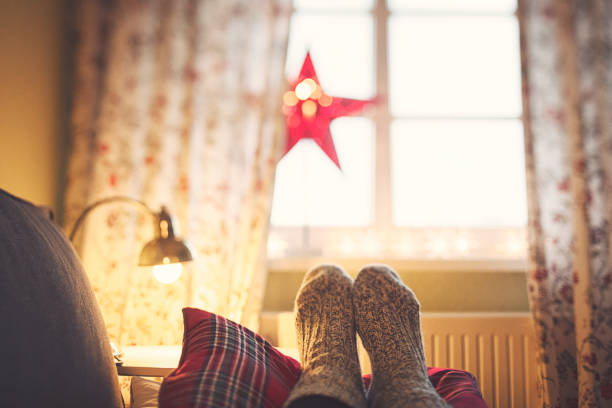 hanged knitted woven socks as a background