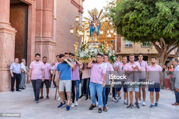 Traditional Virgin Procession In Foios Valencia Stock Photo - Download Image Now - Architectural Dome, Architecture, Cathedral