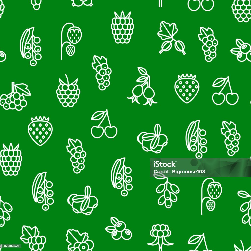 Berries Signs Thin Line Seamless Pattern Background Vector Stock ...