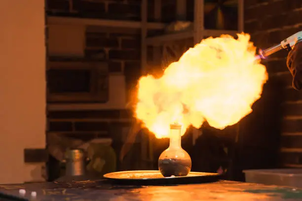 Photo of a big explosion of hydrogen in a chemistry room