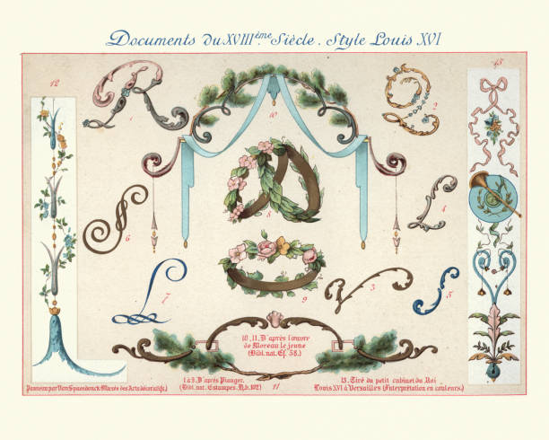 Vintage engraving of Design elements decorative art, Louis XVI style, 18th Century