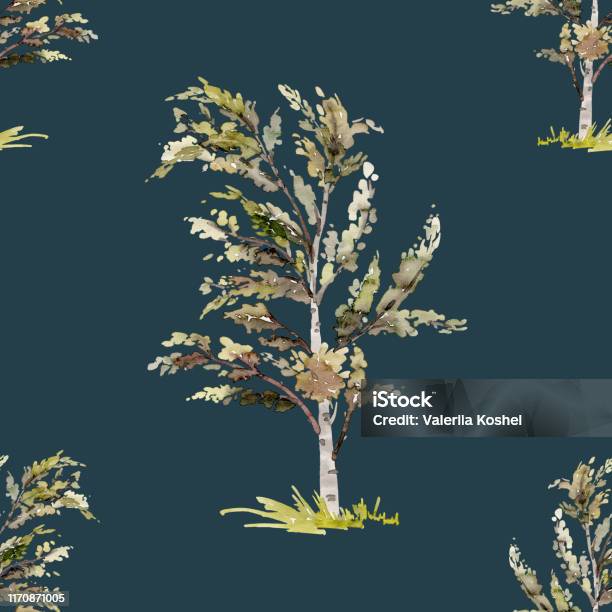Birch Top Pattern Birch Seamless Pattern With A Beautiful Tree For Decoration Fabric ...