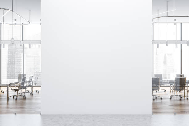 istock White light wooden meeting room with mock up wall 1170872275