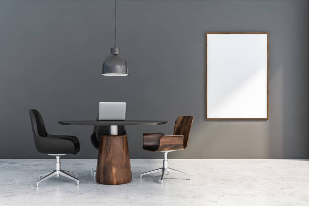 istock Grey coworking office interior with poster 1170872409