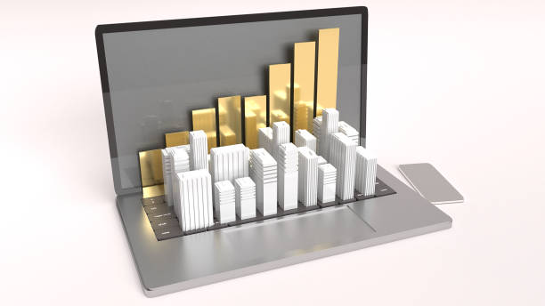 istock laptop and white Building for property concept 3d rendering image. 1170873307