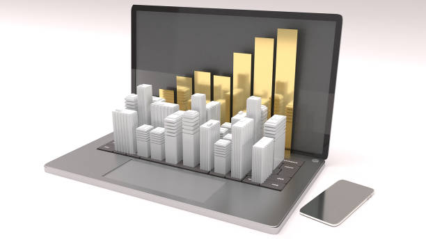 istock laptop and white Building for property concept 3d rendering image. 1170873329