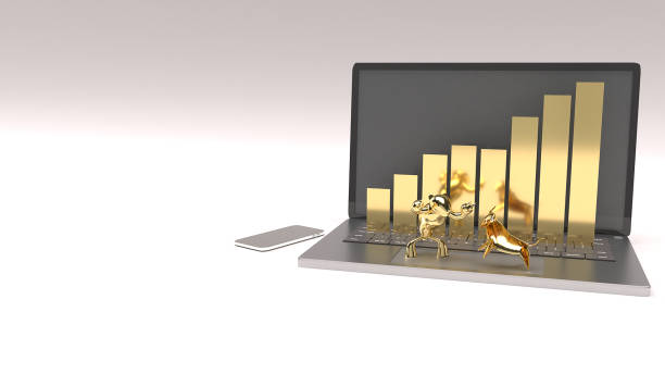 istock laptop , bear and bull for business concept 3d rendering image. 1170873372