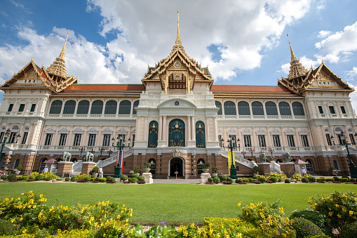 Bangkok, Thailand - April 5, 2011: Phra Thinang Chakri Maha Prasat, a building with a blend of Thai traditional architecture and a combination of 19th-century European styles.