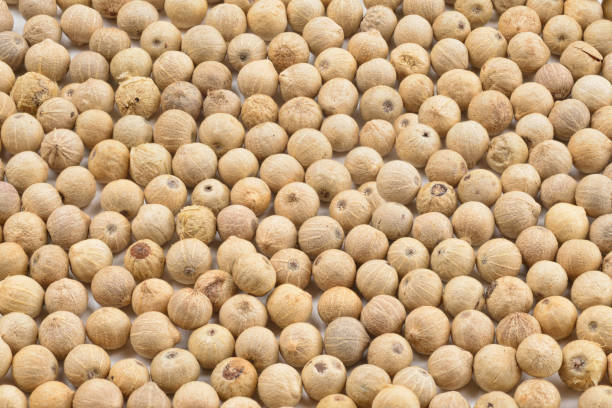 Close-up of many white peppercorns