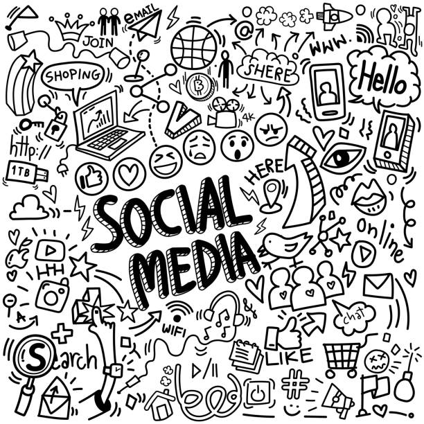 vector of objects and symbols on social media element, doodles sketch illustration vector of objects and symbols on social media element, doodles sketch illustration www illustrations stock illustrations