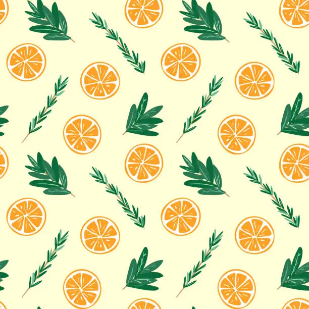 Vector illustration of Seamless oranges and herbs pattern illustration