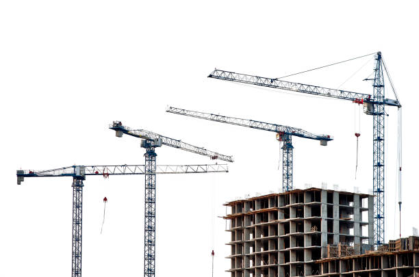 istock Construction site, building a new house, cranes, white sky background 1170889961