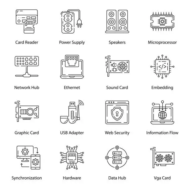 Vector illustration of Computer Devices Line Vectors Pack