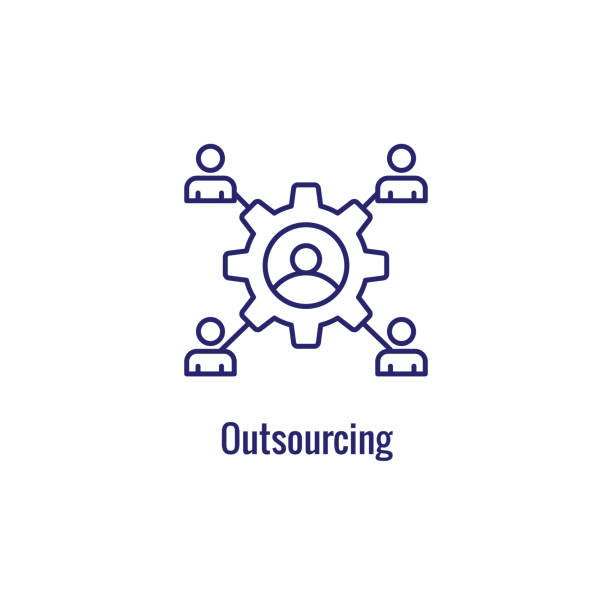 In-Company and Outsource Icon with freelancing or hiring imagery In-Company and Outsource Icon w freelancing or hiring imagery outsourcing stock illustrations