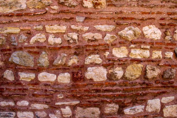 Historic medieval brick wall from ottoman empire in Istanbul, Turkey