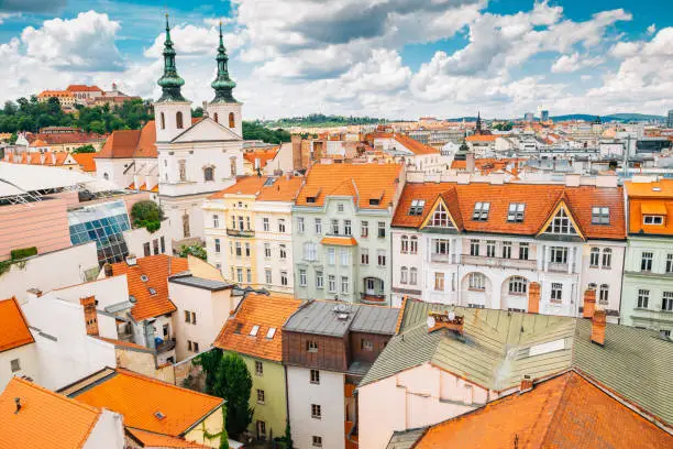 Spilberk Castle and cityscape from Old Town Hall tower in Brno, Czech Republic