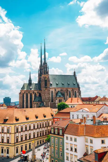Photo of St. Peter and Paul's Cathedral and cityscape from Old Town Hall tower in Brno, Czech Republic