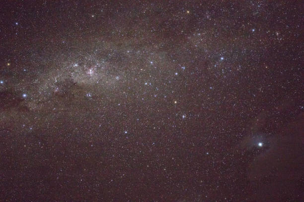 Southern sky stars. Milky Way, Eta Carinae and Southern Cross stock photo