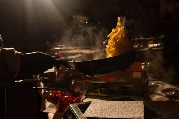 Noodles getting cooked