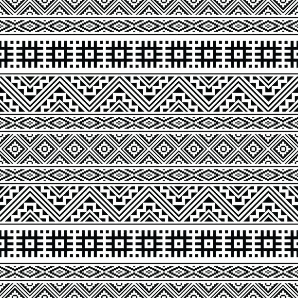 Seamless Etnic Pattern in black and white color. BW Tribal Aztec Pattern Seamless Etnic Pattern in black and white color. BW Tribal Aztec Pattern inca stock illustrations
