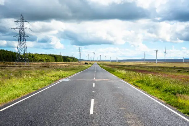 Photo of Contry road to a wind farm in Scotland