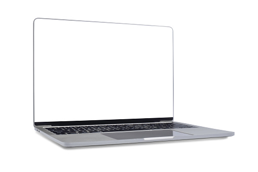 Laptop computer modern Thin edge slim design, blank screen isolated on white background with clipping path
