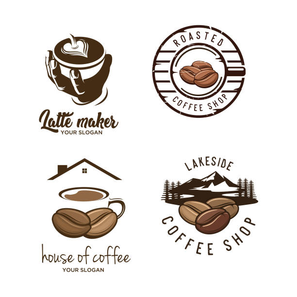 ilustraciones, imágenes clip art, dibujos animados e iconos de stock de establecer café - coffee circle coffee bean label