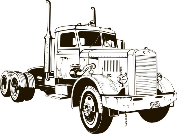 retro truck classic diesel vehicle cargo isolated semi trailer truck 18 wheeler tractor black logo monogram