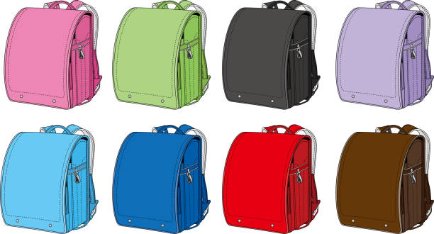 Assortment of colorful school bags illustration Assortment of colorful school bags illustration randoseru stock illustrations