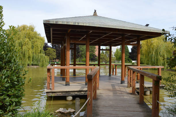 PAMPLONA, SPAIN – AUGUST 21: Azumaya (little hut on lake) in Yamaguchi Park designed in 1977 in memory of the the 16th century visit of St. Francis Xavier, patron saint of Navarra to Japan. August 21, 2019 (Photo by Renee Brown/Getty Images)