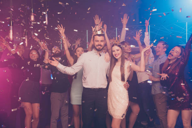 istock Portrait of charming fellows feel content hugging embracing dance floor discotheque 1170929971