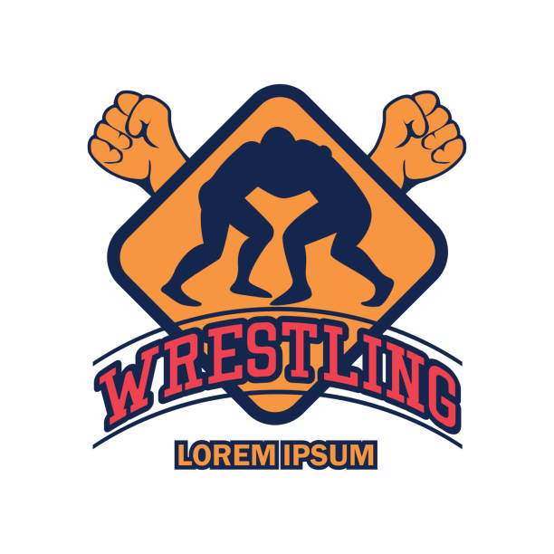 ilustrações, clipart, desenhos animados e ícones de insígnias wrestling com espaço do texto para seu slogan/linha do tag, ilustração do vetor - wrestling mat