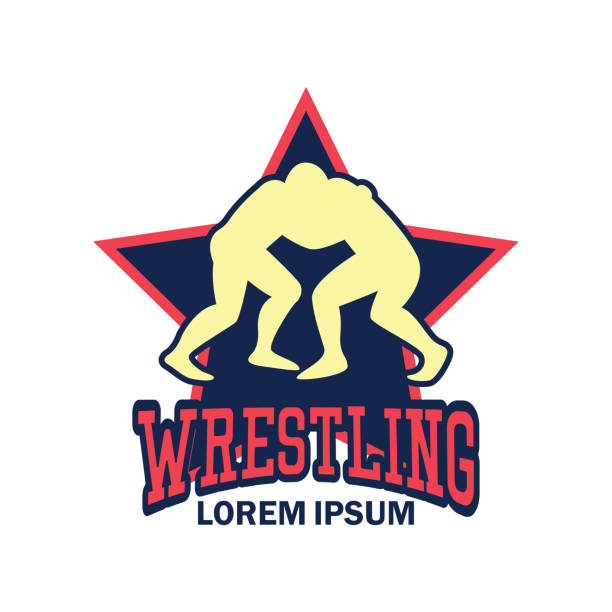 ilustrações, clipart, desenhos animados e ícones de insígnias wrestling com espaço do texto para seu slogan/linha do tag, ilustração do vetor - wrestling mat