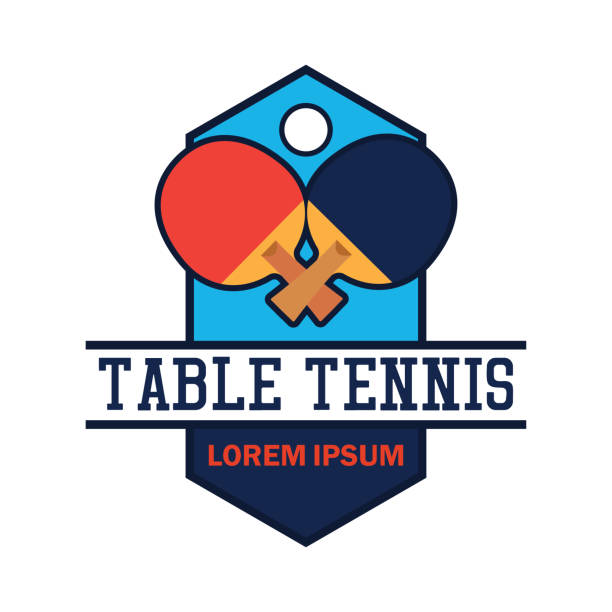 tischtennis / ping-pong-insignien mit textraum für ihren slogan / tag-linie, vektor-illustration - table tennis tennis table indoors stock-grafiken, -clipart, -cartoons und -symbole