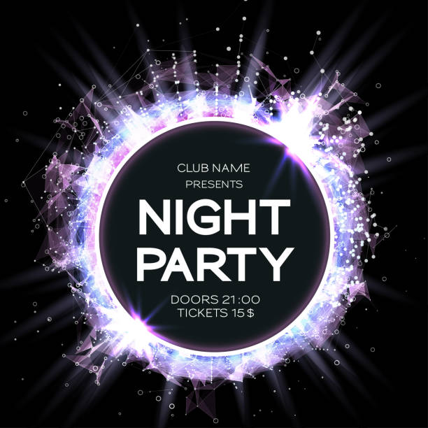 istock Night Party Dance Poster Background. Event celebration flyer. Futuristic technology style. Big data. abstract design with plexus. Disco Vector illustration. Used for banner, card, poster 1170934565