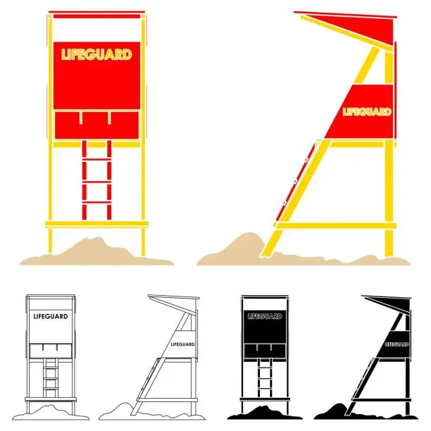 Vector illustration of Traditional Life guard tower outline